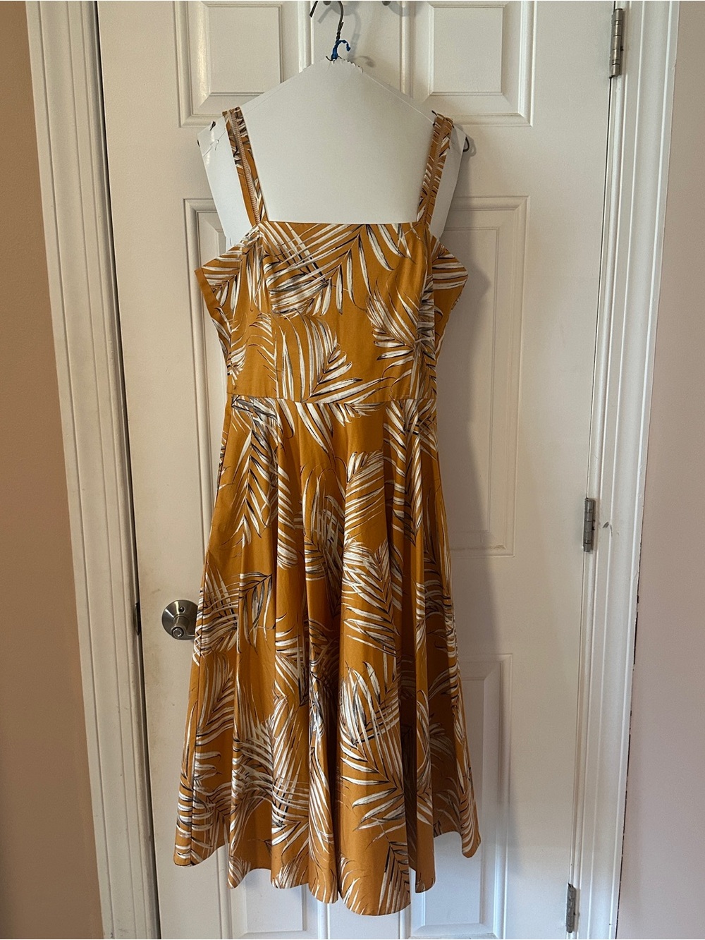 White House Black Market Mustard Yellow Palm-Print Midi Dress